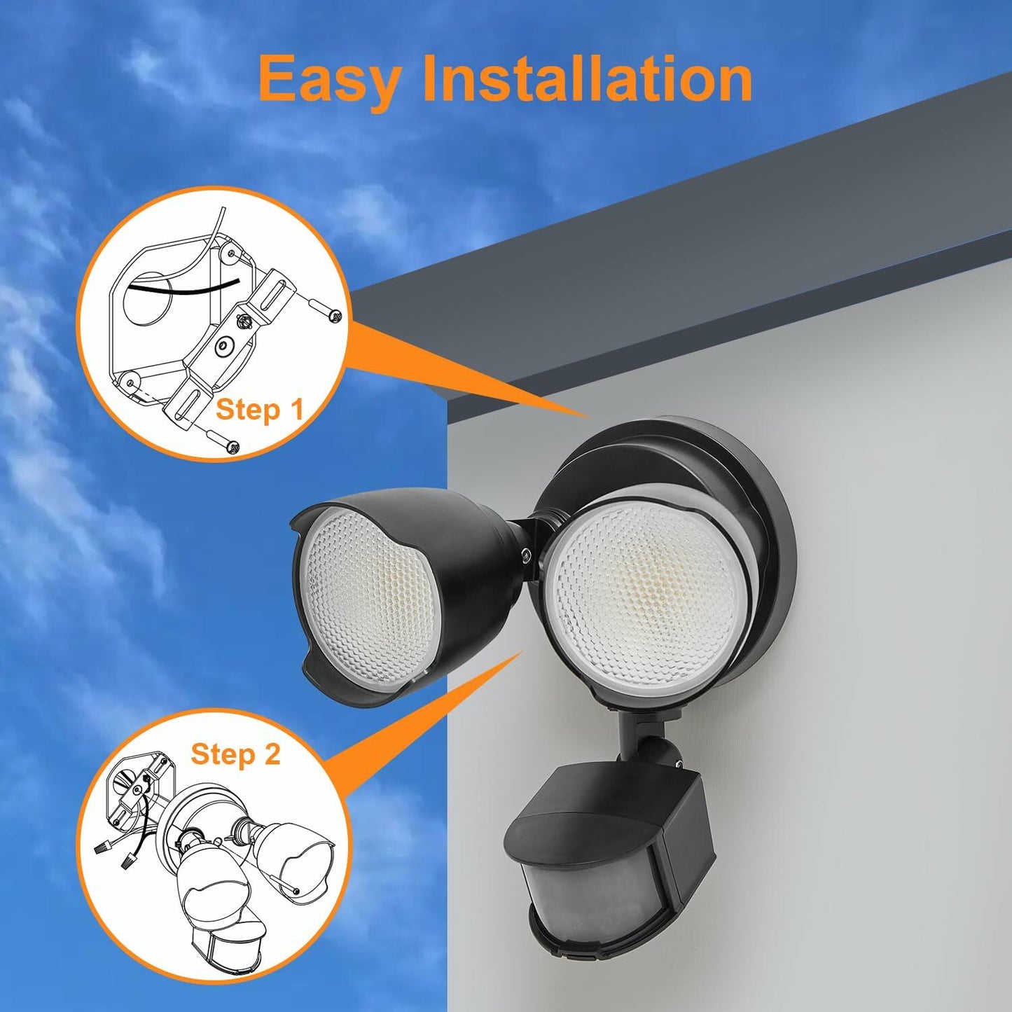 CELAVY 15W LED Security Light Motion Sensor Outdoor IP65 Black Dual Head