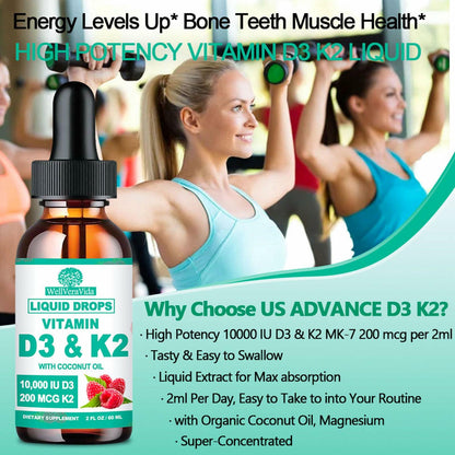 WellVeraVida D3 K2 Vitamin 10000iu Liquid Drops MK-7 200mcg Raspberry