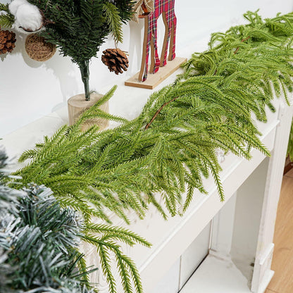 Choonshow 2PCS 6FT Norfolk Faux Pine Christmas Garland Green Decoration