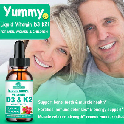 WellVeraVida D3 K2 Vitamin 10000iu Liquid Drops MK-7 200mcg Raspberry