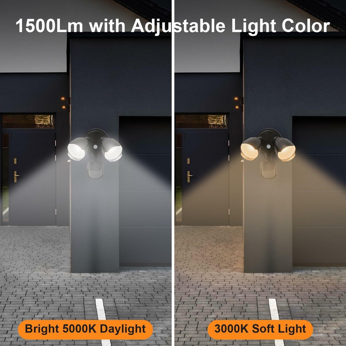 CELAVY 15W LED Security Light Motion Sensor Outdoor IP65 Black Dual Head