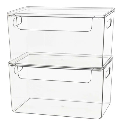 ZEXALOR Clear Plastic Storage Bin with Lid Stackable 2pc 10x6.7x5.3"