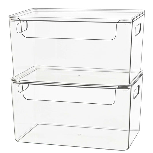 ZEXALOR Clear Plastic Storage Bin with Lid Stackable 2pc 10x6.7x5.3"
