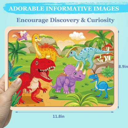 RANSUNN Wooden Animal Dinosaur Jigsaw Puzzles 60 PCs 4 Packs Multicolor