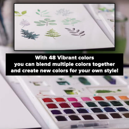 GenCrafts Watercolor Paint Palette 48 Colors with 2 Brush Pens & 15 Sheets