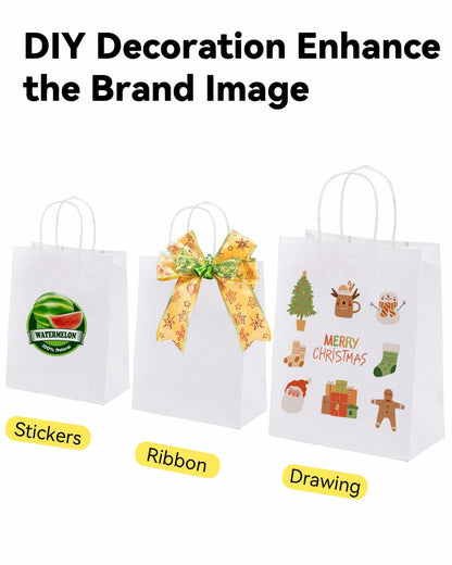 BAG BOX 50 Pack Kraft Paper Gift Bags with Handles 8.25x4.3x10.6 Inch White