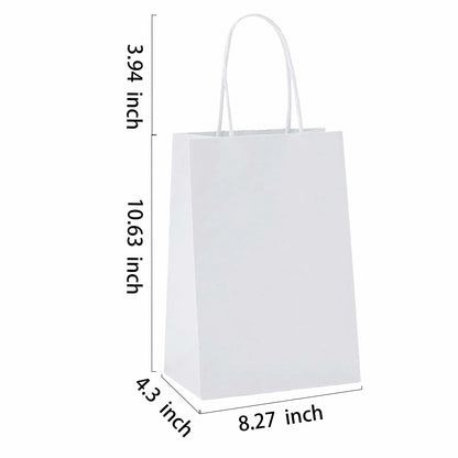 BAG BOX 50 Pack Kraft Paper Gift Bags with Handles 8.25x4.3x10.6 Inch White