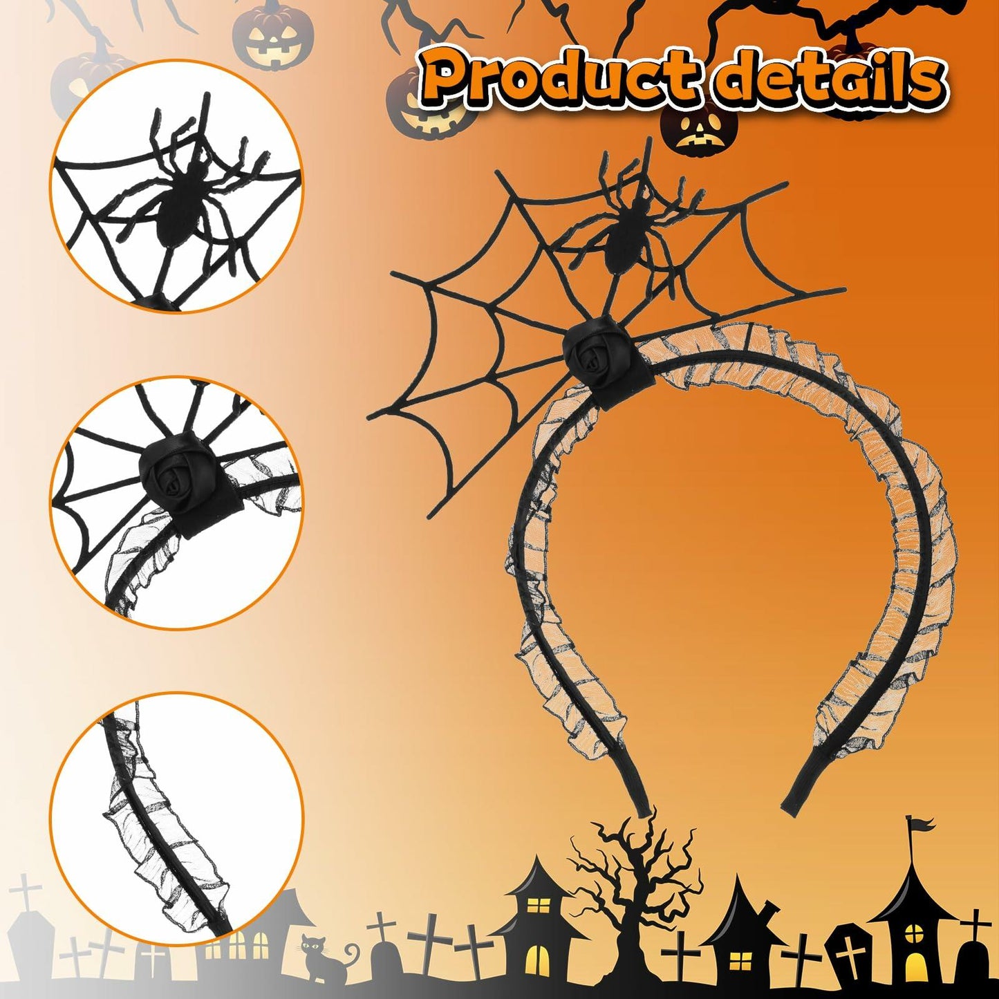 Lusofie Halloween Spider Headband with Choker Red Rose Spider Hair Hoop
