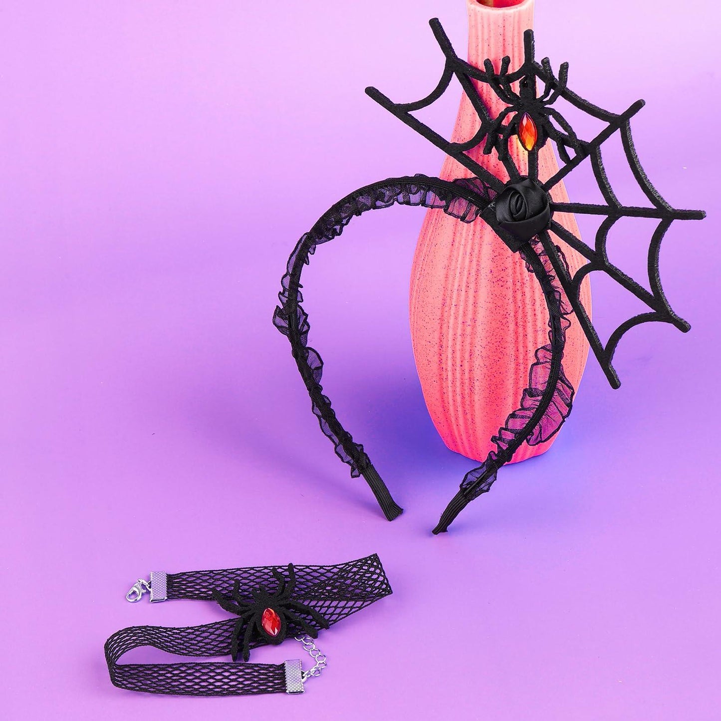 Lusofie Halloween Spider Headband with Choker Red Rose Spider Hair Hoop