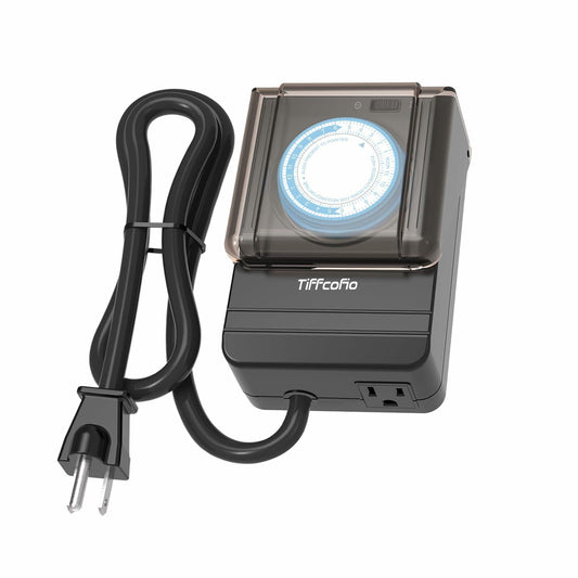 TiFFCOFiO Outdoor Waterproof Timer 24H Mechanical 2 Outlets 15A Heavy Duty