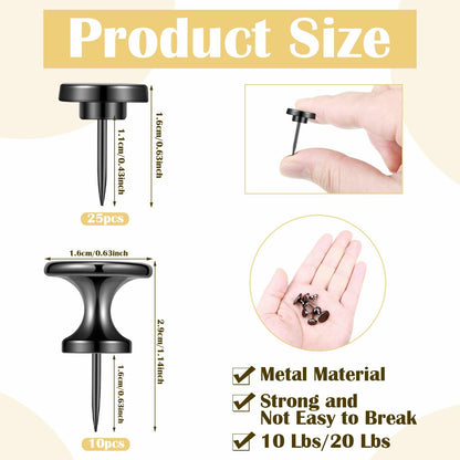 auroray Metal Push Pins Double Headed Large Black 35 Pieces