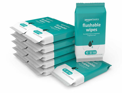 Amazon Basics Flushable Adult Toilet Wipes Fragrance Free 504 Count 12x42