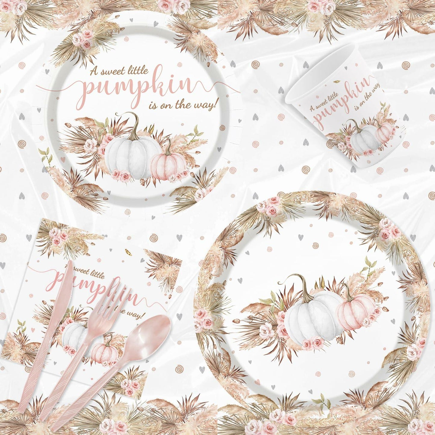 MEHOFOND Boho Fall Pumpkin Baby Shower Decorations 194 Pcs Floral Set
