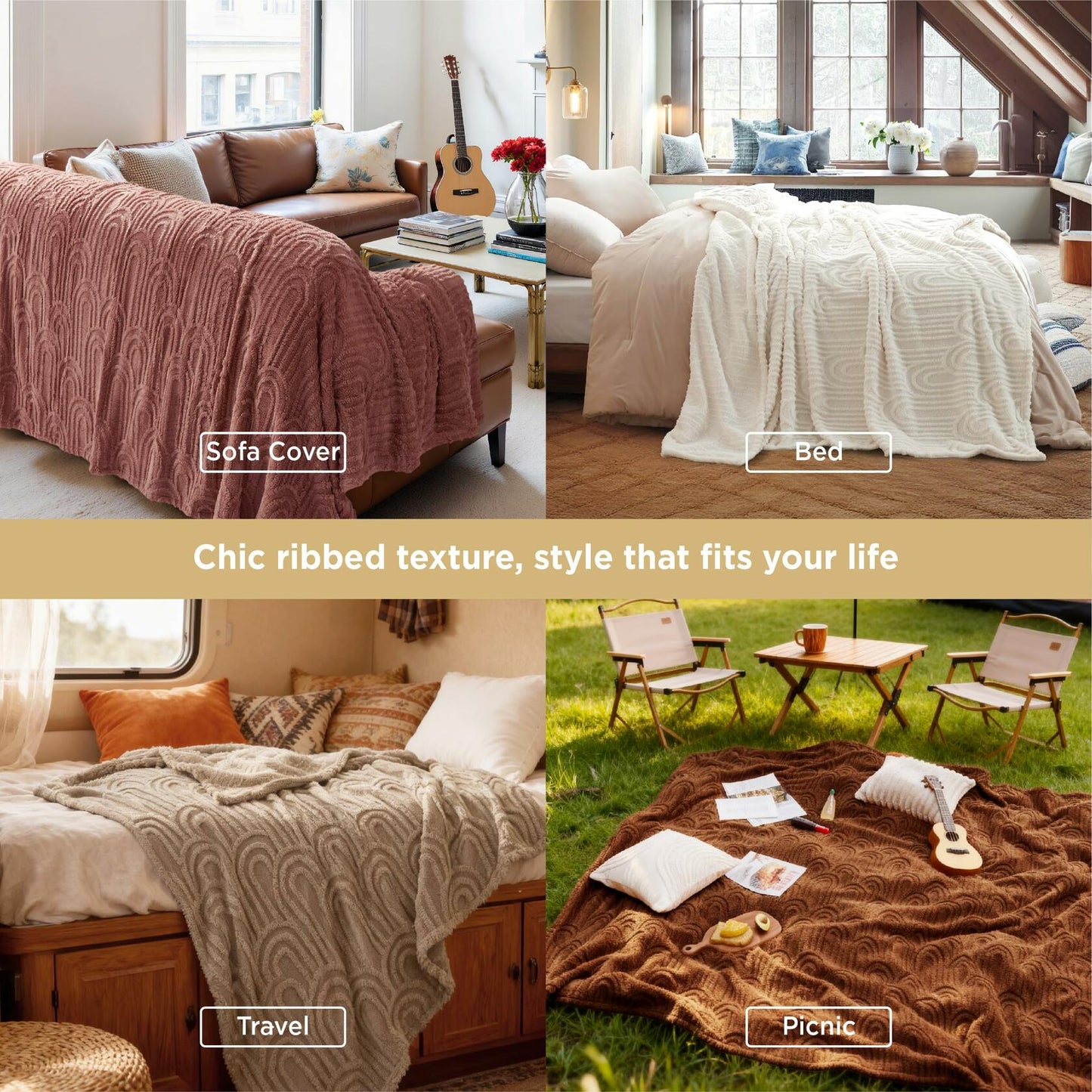 Bedsure GentleSoft Fleece Blanket Queen Size Brown 90x90 Inches