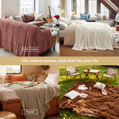 Bedsure GentleSoft Fleece Blanket Queen Size Brown 90x90 Inches