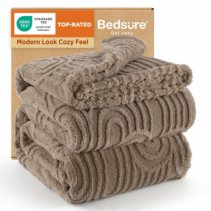 Bedsure GentleSoft Fleece Blanket Queen Size Brown 90x90 Inches