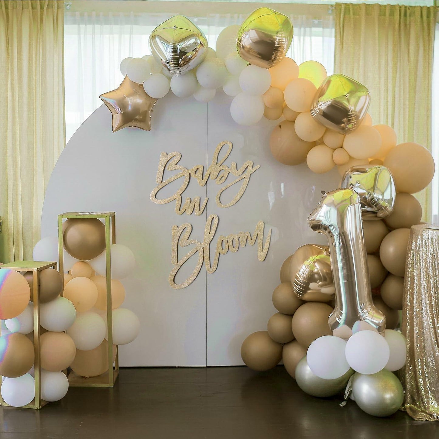 ymhchicc Champagne Baby in Bloom Glitter Felt Banner Large Baby Shower