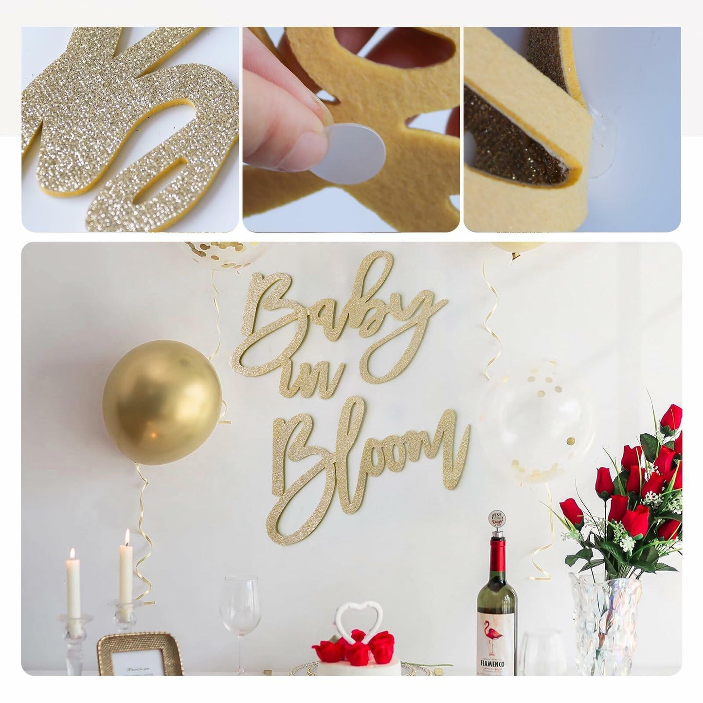 ymhchicc Champagne Baby in Bloom Glitter Felt Banner Large Baby Shower