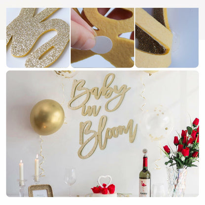 ymhchicc Champagne Baby in Bloom Glitter Felt Banner Large Baby Shower