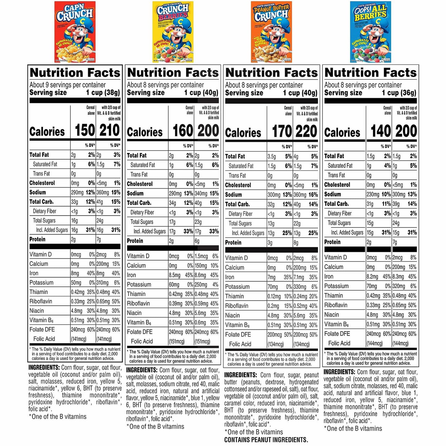 BestBy11/25 Quaker Cap'n Crunch Cereal 4 Flavor Variety Pack 4 Count