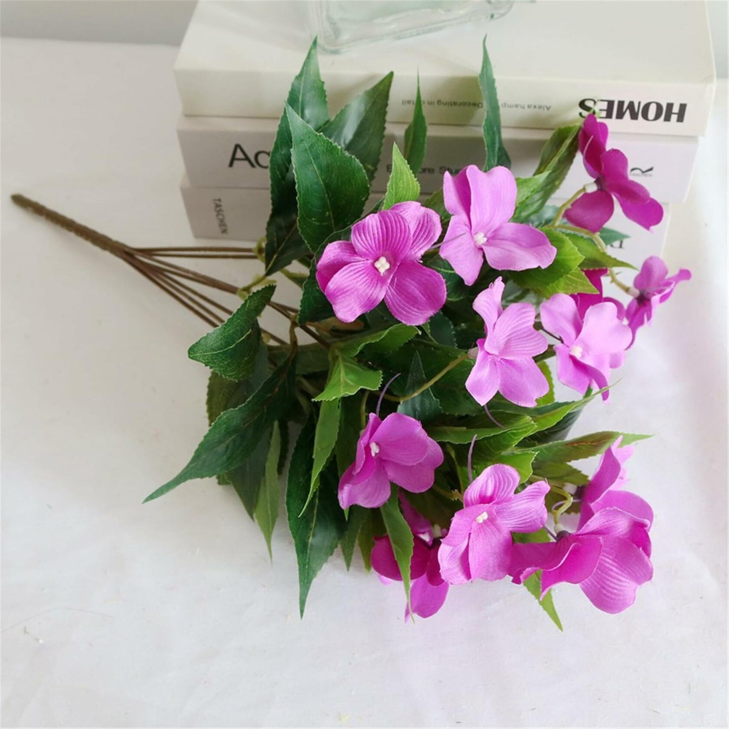 Aflorshope 2 PCS Artificial Impatiens Flowers Red Faux Greenery Bushes