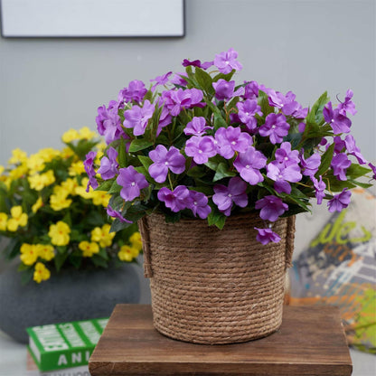 Aflorshope 2 PCS Artificial Impatiens Flowers Red Faux Greenery Bushes