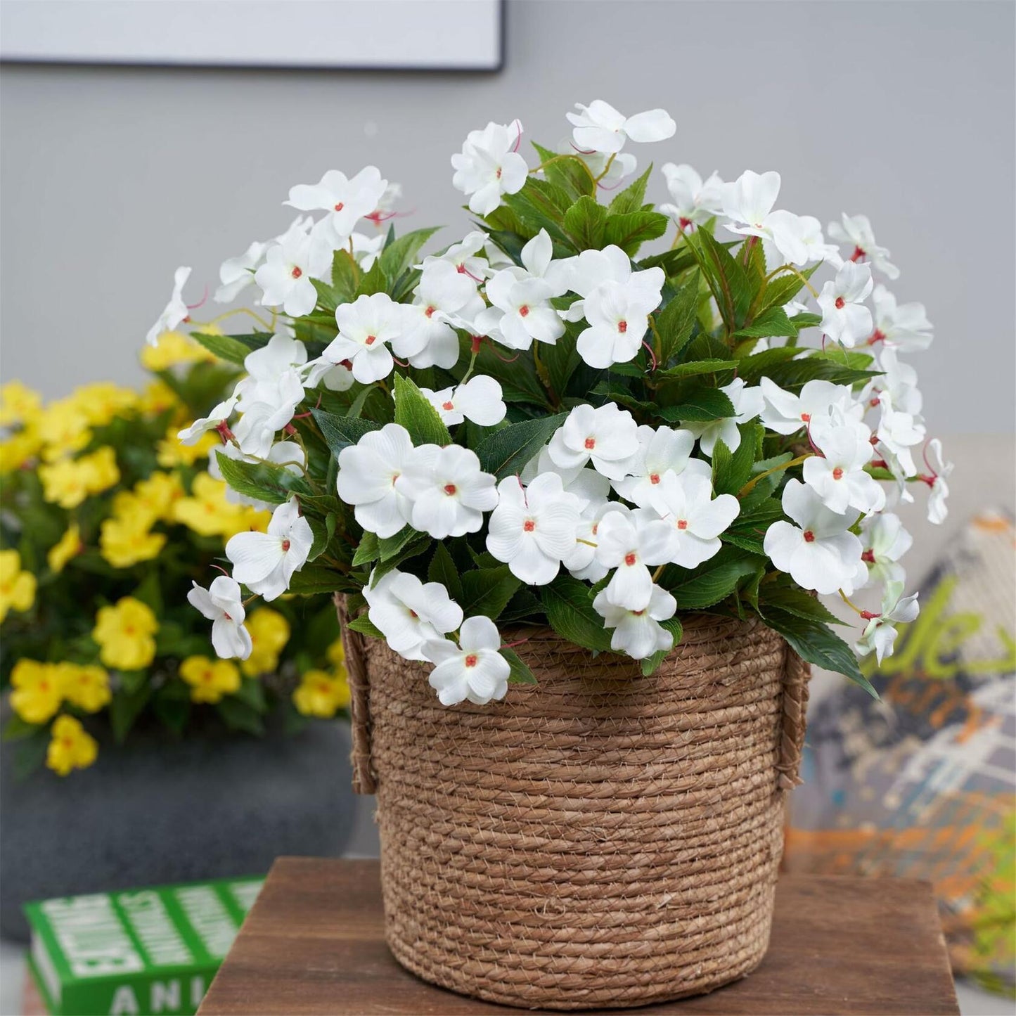 Aflorshope 2 PCS Artificial Impatiens Flowers Red Faux Greenery Bushes