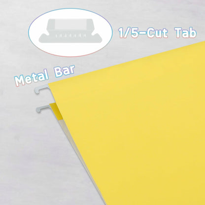 YNXPTBNC 25 Packs Hanging File Folders 1/5-cut Tab Letter Size Yellow